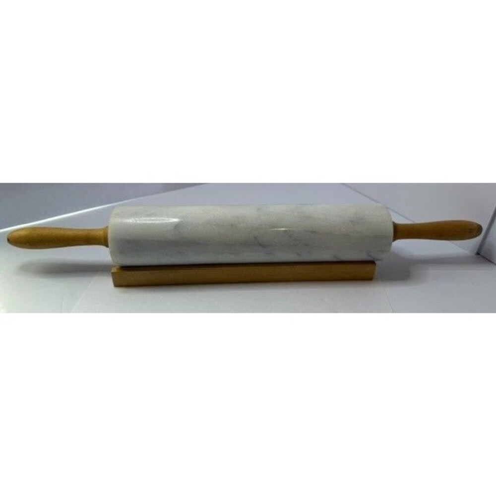 Vintage Marble Rolling Pin with Handles 10" W/ Stand